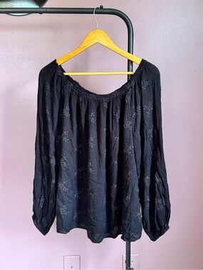 NWT Sanctuary Black Embroidered Off-Shoulder Peasant Blouse Size Large
